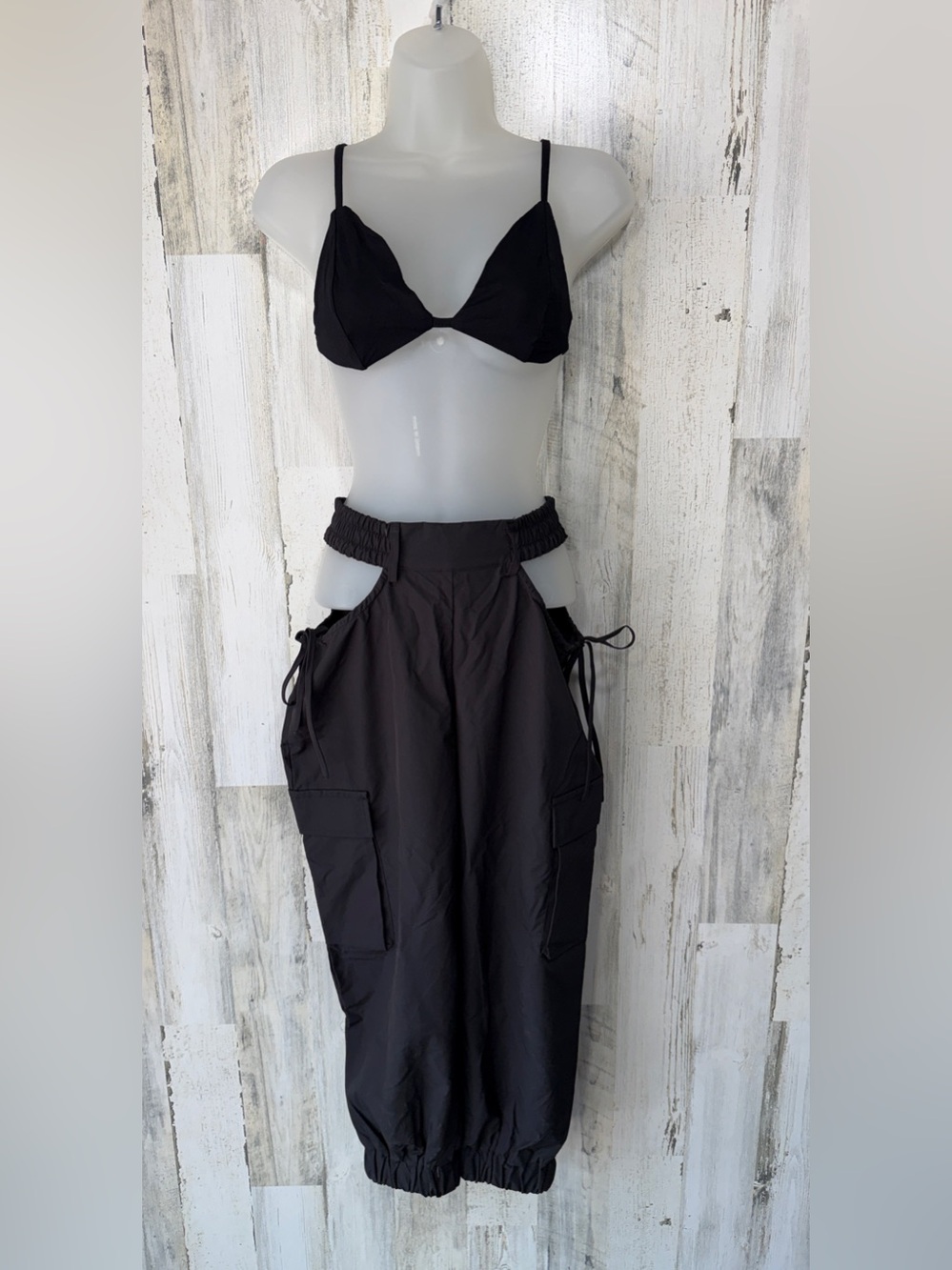 SHEIN Petite XXS Black Cargo Jogger Set